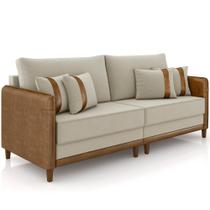 Sofá 3 Lugares Sala de Estar Living 192cm Asbury K01 Veludo Bege material sintético Camel - Lyam Decor