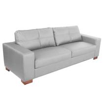 Sofá 3 Lugares Sala de Estar Pés Madeira Kenny 210 cm Cinza Couro G43 - Gran Belo