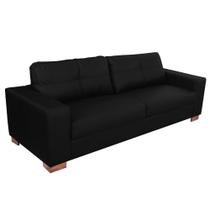 Sofá 3 Lugares Sala de Estar Pés Madeira kenny 210 cm Preto Couro - Gran Belo