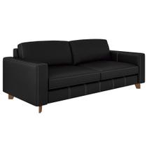 Sofá 3 Lugares Sala de Estar Recepção 220cm Presley Couro Preto G52 - Gran Belo