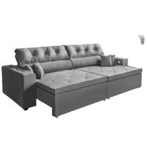 Sofá 3 Lugares Smart 2,02 Metros Cinza Retrátil Reclinável Tecnologia Carregamento 3 portas USB - Sofá na Web