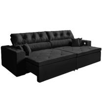 Sofá 3 Lugares Smart 2,12 Metros Preto Retrátil Reclinável Tecnologia Carregamento 3 portas USB -Sofá na Web