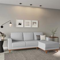 Sofá 3 Lugares Solor com Chaise Direito Veludo Cinza