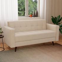 Sofá 3 Lugares Suede 175cm Bege Retrô Classico Pés de Madeira Sofá 3 Lugares Suede 175cm Bege Retrô Classico Pés de Madeira