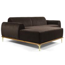 Sofá 300cm 5 Lugares com Chaise Esquerdo Pés Gold Molino B-261 Veludo Marrom - Domi