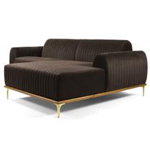 Sofá 320cm 5 Lugares com Chaise Direito Pés Gold Molino B-261 Veludo Marrom - Domi