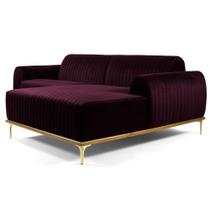 Sofá 320cm 5 Lugares com Chaise Direito Pés Gold Molino B-292 Veludo Uva - Domi