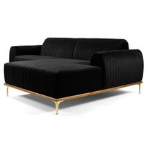 Sofá 320cm 5 Lugares com Chaise Direito Pés Gold Molino B-300 Veludo Preto - Domi Sofá 320cm 5 Lugares com Chaise Direito Pés Gold Molino B-300 Veludo Preto - Domi