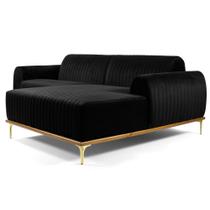 Sofá 320cm 5 Lugares com Chaise Direito Pés Gold Molino B-300 Veludo Preto - Domi