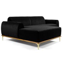 Sofá 320cm 5 Lugares com Chaise Esquerdo Pés Gold Molino B-300 Veludo Preto - Domi Sofá 320cm 5 Lugares com Chaise Esquerdo Pés Gold Molino B-300 Veludo Preto - Domi