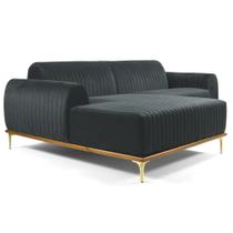 Sofá 320cm 5 Lugares com Chaise Esquerdo Pés Gold Molino B-317 Veludo Cinza - Domi Sofá 320cm 5 Lugares com Chaise Esquerdo Pés Gold Molino B-317 Veludo Cinza - Domi