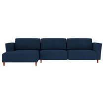 Sofá 330cm com Chaise Esquerda Franz Suede Azul G52 - Gran Belo