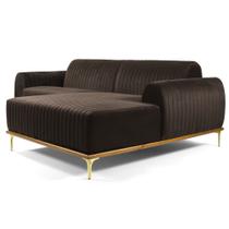 Sofá 350cm 6 Lugares com Chaise Direito Pés Gold Molino B-261 Veludo Marrom - Domi