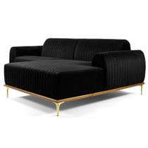 Sofá 350cm 6 Lugares com Chaise Direito Pés Gold Molino B-300 Veludo Preto - Domi