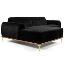 Sofá 350cm 6 Lugares com Chaise Esquerdo Pés Gold Molino B-300 Veludo Preto - Domi