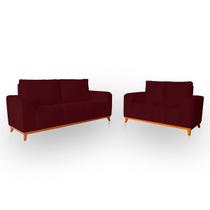 Sofá 3x2 Lugares Memphis Ultra Conforto em Madeira Maciça e Suede Bordo - LH Decor Sofá 3x2 Lugares Memphis Ultra Conforto em Madeira Maciça e Suede Bordo - LH Decor