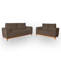Sofá 3x2 Lugares Memphis Ultra Conforto em Madeira Maciça e Suede Capuccino - LH Decor Sofá 3x2 Lugares Memphis Ultra Conforto em Madeira Maciça e Suede Capuccino - LH Decor