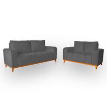 Sofá 3x2 Lugares Memphis Ultra Conforto em Madeira Maciça e Suede Cinza - LH Decor Sofá 3x2 Lugares Memphis Ultra Conforto em Madeira Maciça e Suede Cinza - LH Decor