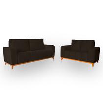 Sofá 3x2 Lugares Memphis Ultra Conforto em Madeira Maciça e Suede - LH Decor