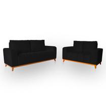 Sofá 3x2 Lugares Memphis Ultra Conforto em Madeira Maciça e Suede Preto - LH Decor Sofá 3x2 Lugares Memphis Ultra Conforto em Madeira Maciça e Suede Preto - LH Decor