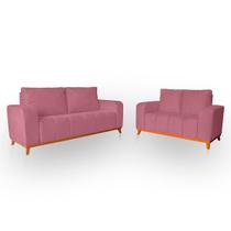 Sofá 3x2 Lugares Memphis Ultra Conforto em Madeira Maciça e Suede Rose - Jylcrom