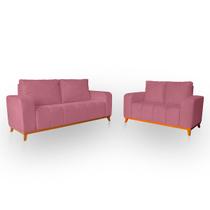 Sofá 3x2 Lugares Memphis Ultra Conforto em Madeira Maciça e Suede Rose - LH Decor Sofá 3x2 Lugares Memphis Ultra Conforto em Madeira Maciça e Suede Rose - LH Decor