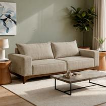 Sofá 4 lugares 240cm Base Madeira Maciça Amsterdã Linho/Bege