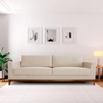 Sofá 4 Lugares 240cm Movie Estilo Moderno Linho Pés em Madeira Maciça