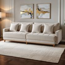 Sofá 4 Lugares 260Cm Almofadas Soltas Base em Madeira Maciça Viena