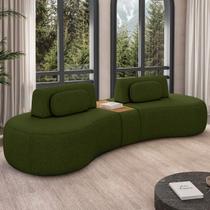 Sofá 4 Lugares 325cm Orgânico com Mesa Mellanie Linho Verde Z32 - Mpozenato Sofá 4 Lugares 325cm Orgânico com Mesa Mellanie Linho Verde Z32 - Mpozenato