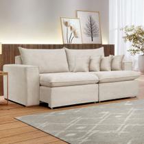Sofá 4 Lugares Barcelona Retrátil Linho/Cru - Celflex Sofá 4 Lugares Barcelona Retrátil Linho/Cru - Celflex