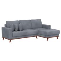 Sofá 4 Lugares Bayan com Chaise Direito Veludo Cinza Sofá 4 Lugares Bayan com Chaise Direito Veludo Cinza