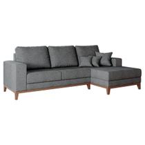 Sofá 4 Lugares Belgrado com Chaise Direito Linho Cinza 250 cm