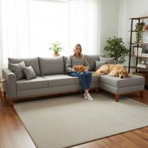 Sofá 4 Lugares Beny com Chaise Direito Linho Cinza