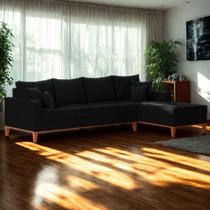 Sofá 4 Lugares Beny com Chaise Direito Linho Preto Sofá 4 Lugares Beny com Chaise Direito Linho Preto