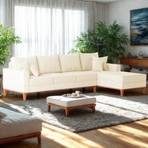 Sofá 4 Lugares Beny com Chaise Direito material sintético Bege