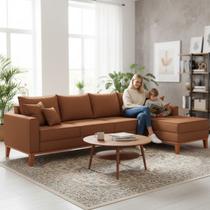 Sofá 4 Lugares Beny com Chaise Direito material sintético Terracota Sofá 4 Lugares Beny com Chaise Direito material sintético Terracota