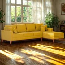 Sofá 4 Lugares Beny com Chaise Direito Suede Amarelo Sofá 4 Lugares Beny com Chaise Direito Suede Amarelo