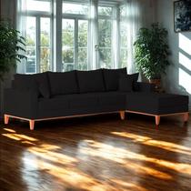 Sofá 4 Lugares Beny com Chaise Direito Suede Preto Sofá 4 Lugares Beny com Chaise Direito Suede Preto