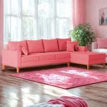 Sofá 4 Lugares Beny com Chaise Direito Suede Rosa Sofá 4 Lugares Beny com Chaise Direito Suede Rosa