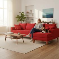 Sofá 4 Lugares Beny com Chaise Direito Suede Vermelho Sofá 4 Lugares Beny com Chaise Direito Suede Vermelho
