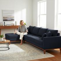Sofá 4 Lugares Beny com Chaise Esquerdo Linho Azul Sofá 4 Lugares Beny com Chaise Esquerdo Linho Azul
