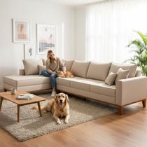 Sofá 4 Lugares Beny com Chaise Esquerdo Linho Bege