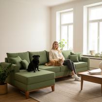 Sofá 4 Lugares Beny com Chaise Esquerdo Linho Verde Oliva Sofá 4 Lugares Beny com Chaise Esquerdo Linho Verde Oliva
