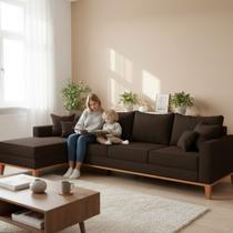 Sofá 4 Lugares Beny com Chaise Esquerdo material sintético Marrom Sofá 4 Lugares Beny com Chaise Esquerdo material sintético Marrom
