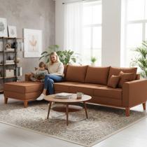 Sofá 4 Lugares Beny com Chaise Esquerdo material sintético Terracota