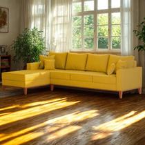Sofá 4 Lugares Beny com Chaise Esquerdo Suede Amarelo Sofá 4 Lugares Beny com Chaise Esquerdo Suede Amarelo