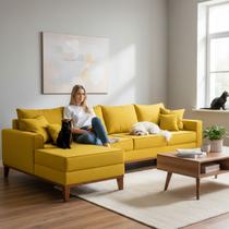 Sofá 4 Lugares Beny com Chaise Esquerdo Suede Amarelo Sofá 4 Lugares Beny com Chaise Esquerdo Suede Amarelo