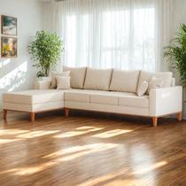 Sofá 4 Lugares Beny com Chaise Esquerdo Suede Bege