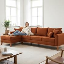 Sofá 4 Lugares Beny com Chaise Esquerdo Suede Terracota Sofá 4 Lugares Beny com Chaise Esquerdo Suede Terracota